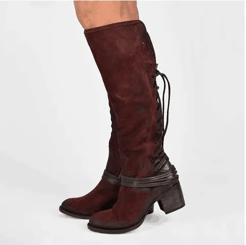 Chunky Back Bandage Tall Knight Boots