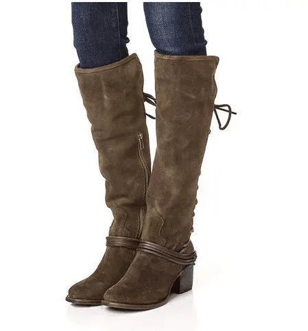 Chunky Back Bandage Tall Knight Boots