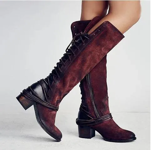 Chunky Back Bandage Tall Knight Boots