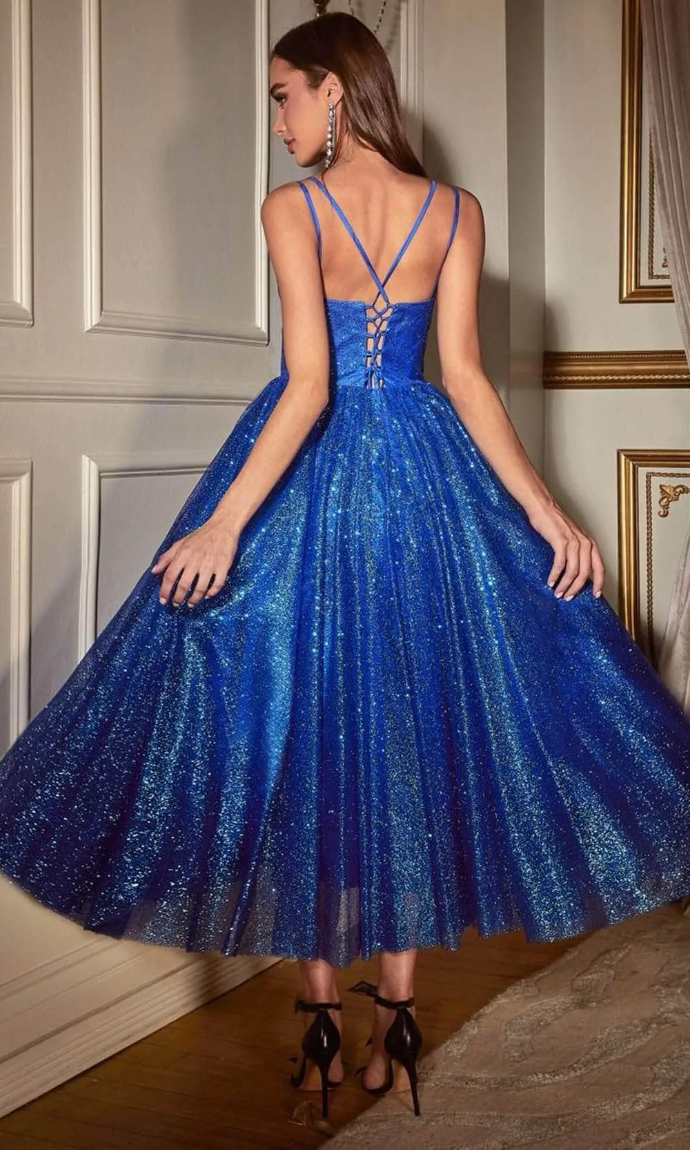 Cinderella Divine CD996T - Sleeveless Dress with Glitter Flocking