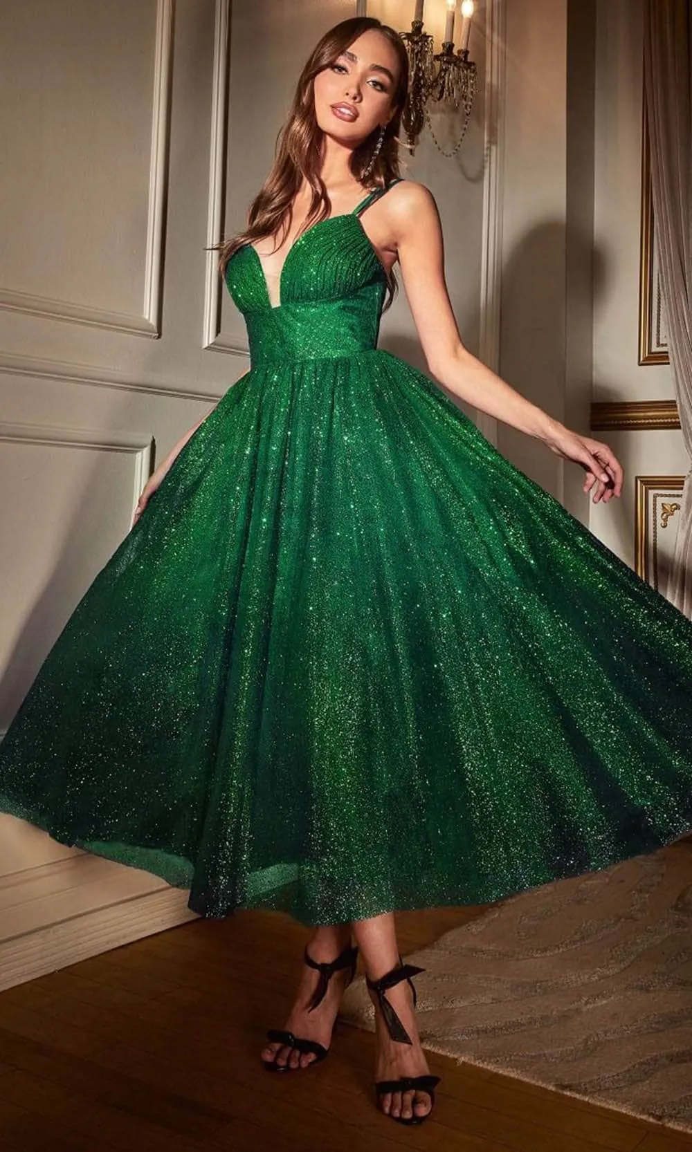Cinderella Divine CD996T - Sleeveless Dress with Glitter Flocking