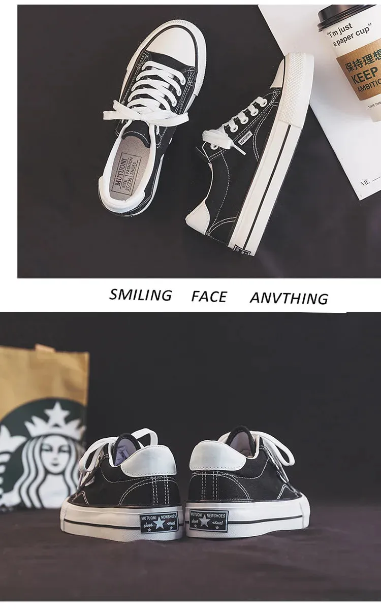 Classic Black Canvas Platform Sneakers for Women