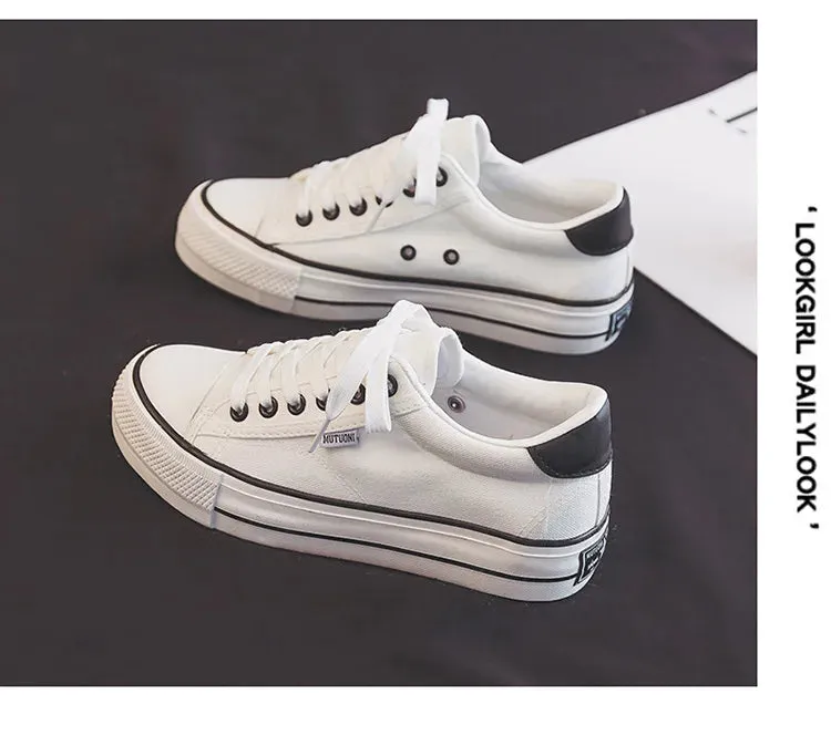 Classic Black Canvas Platform Sneakers for Women