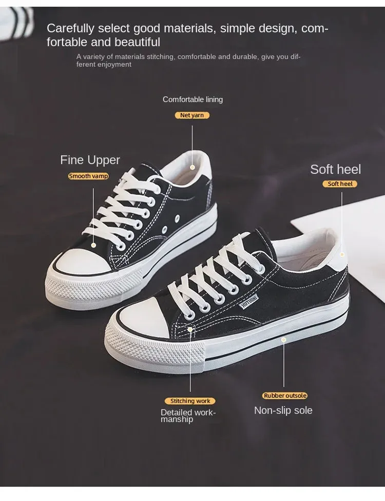 Classic Black Canvas Platform Sneakers for Women