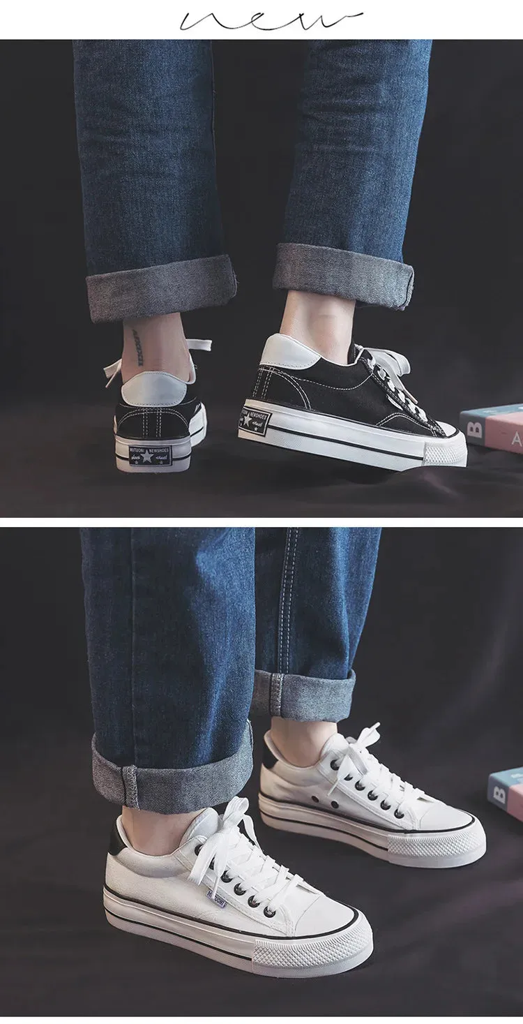 Classic Black Canvas Platform Sneakers for Women