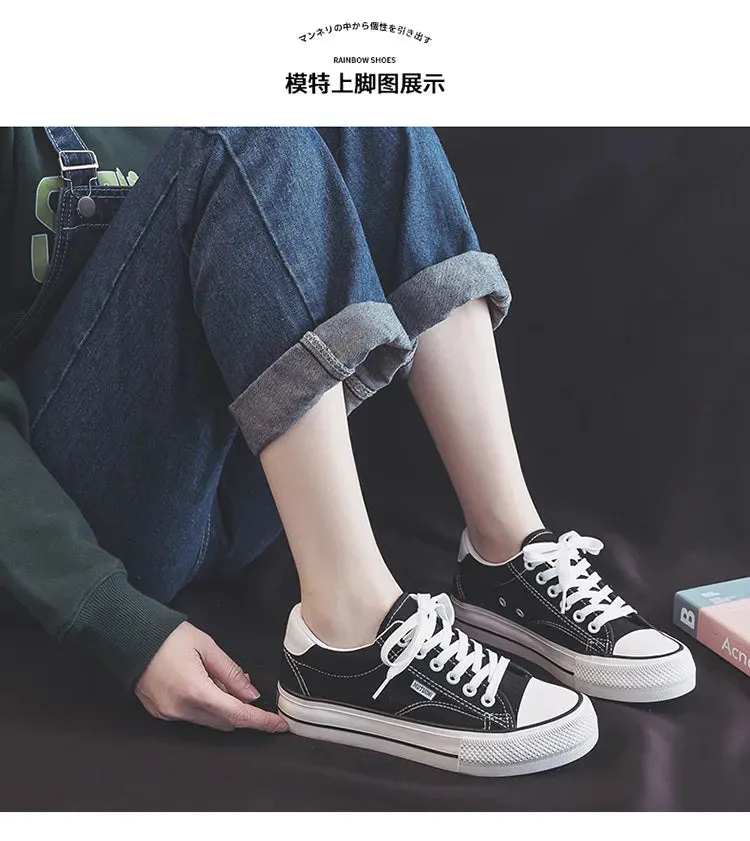 Classic Black Canvas Platform Sneakers for Women