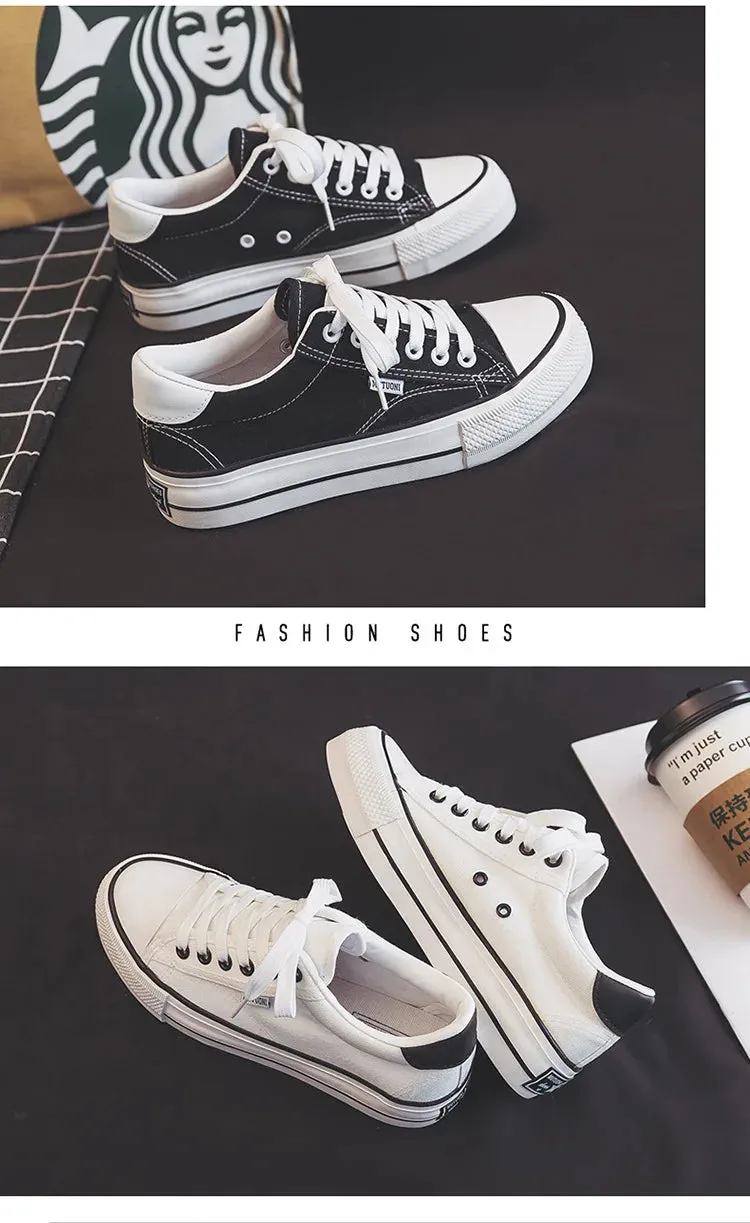 Classic Black Canvas Platform Sneakers for Women