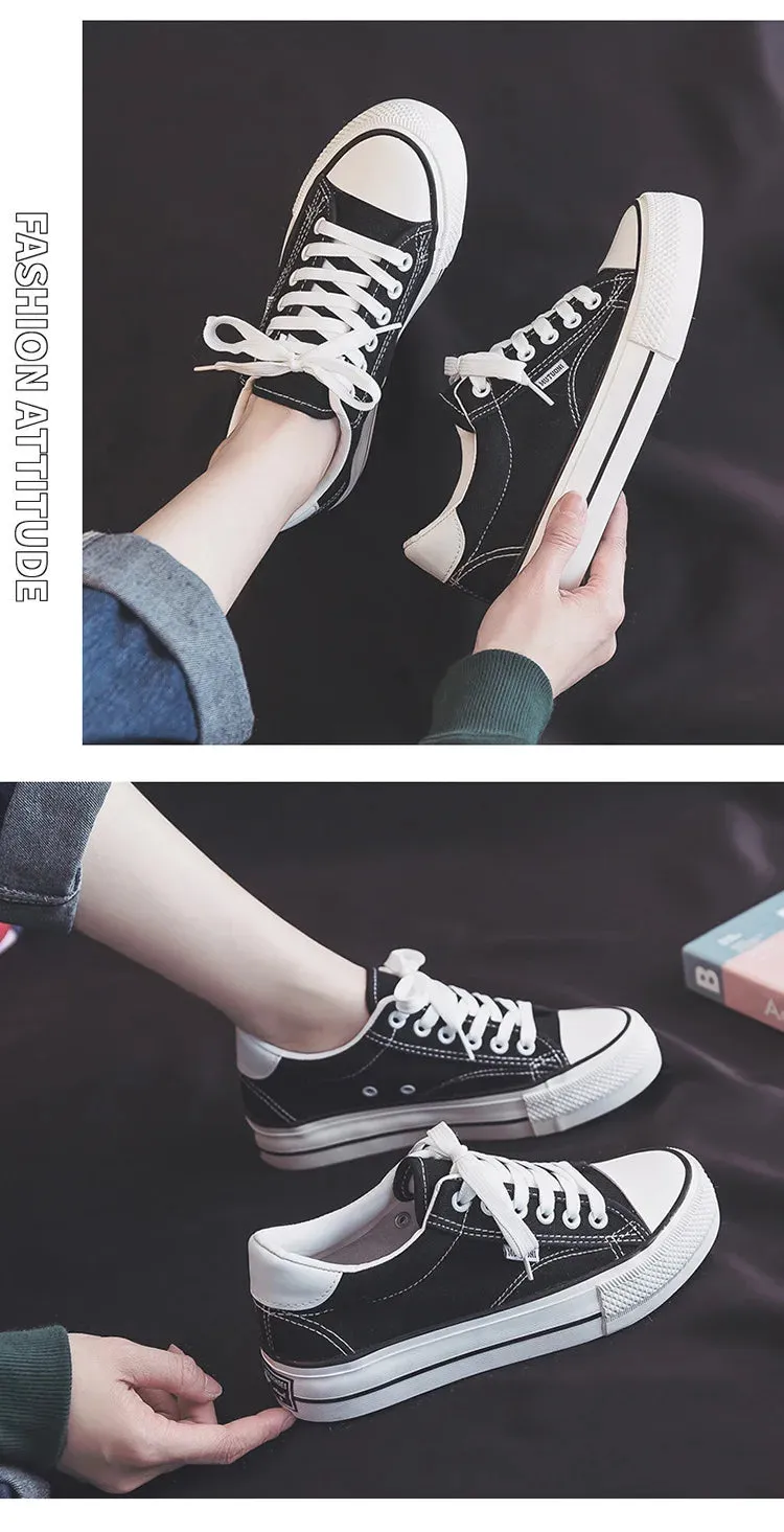 Classic Black Canvas Platform Sneakers for Women