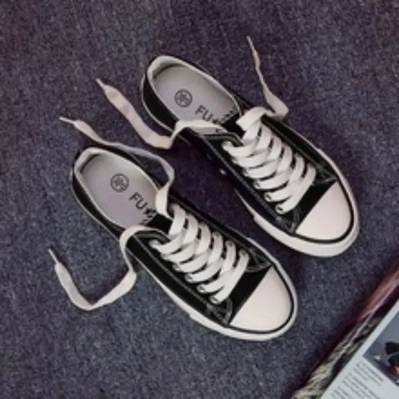 Classic Black Canvas Platform Sneakers for Women