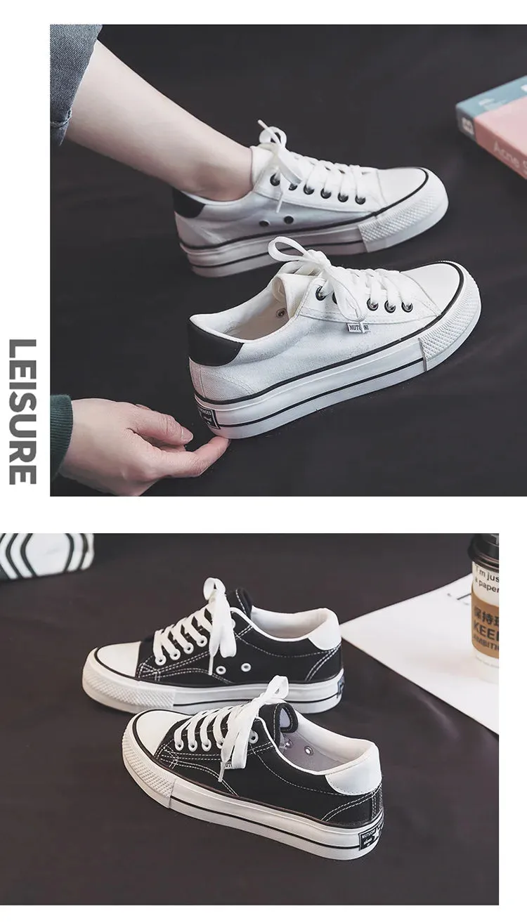 Classic Black Canvas Platform Sneakers for Women