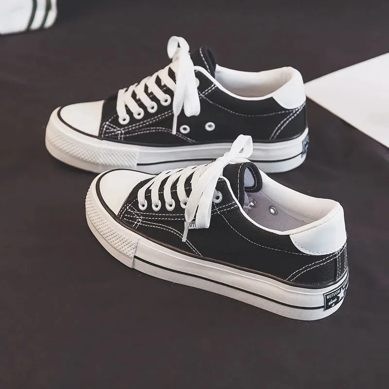 Classic Black Canvas Platform Sneakers for Women