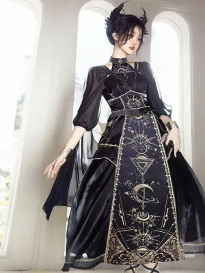 Classic Lolita Outfits Black Gold Patchwork Sleeveless