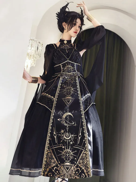 Classic Lolita Outfits Black Gold Patchwork Sleeveless