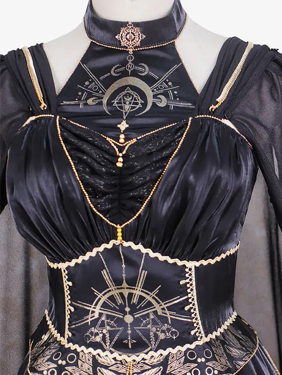 Classic Lolita Outfits Black Gold Patchwork Sleeveless