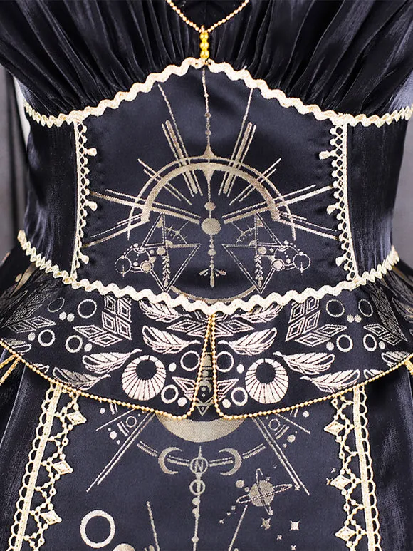 Classic Lolita Outfits Black Gold Patchwork Sleeveless