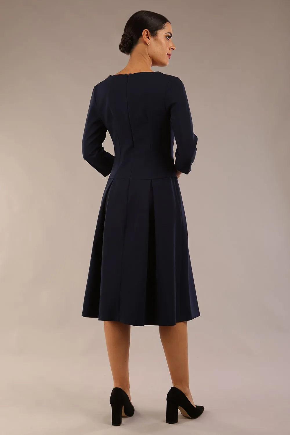 Cordelia Square Neck Pleated Midi A-line Dress