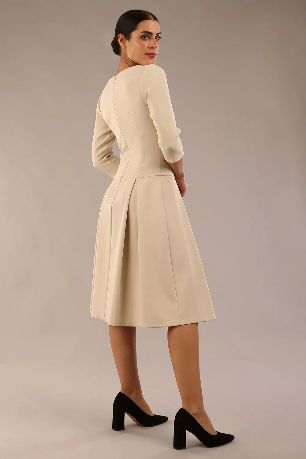 Cordelia Square Neck Pleated Midi A-line Dress