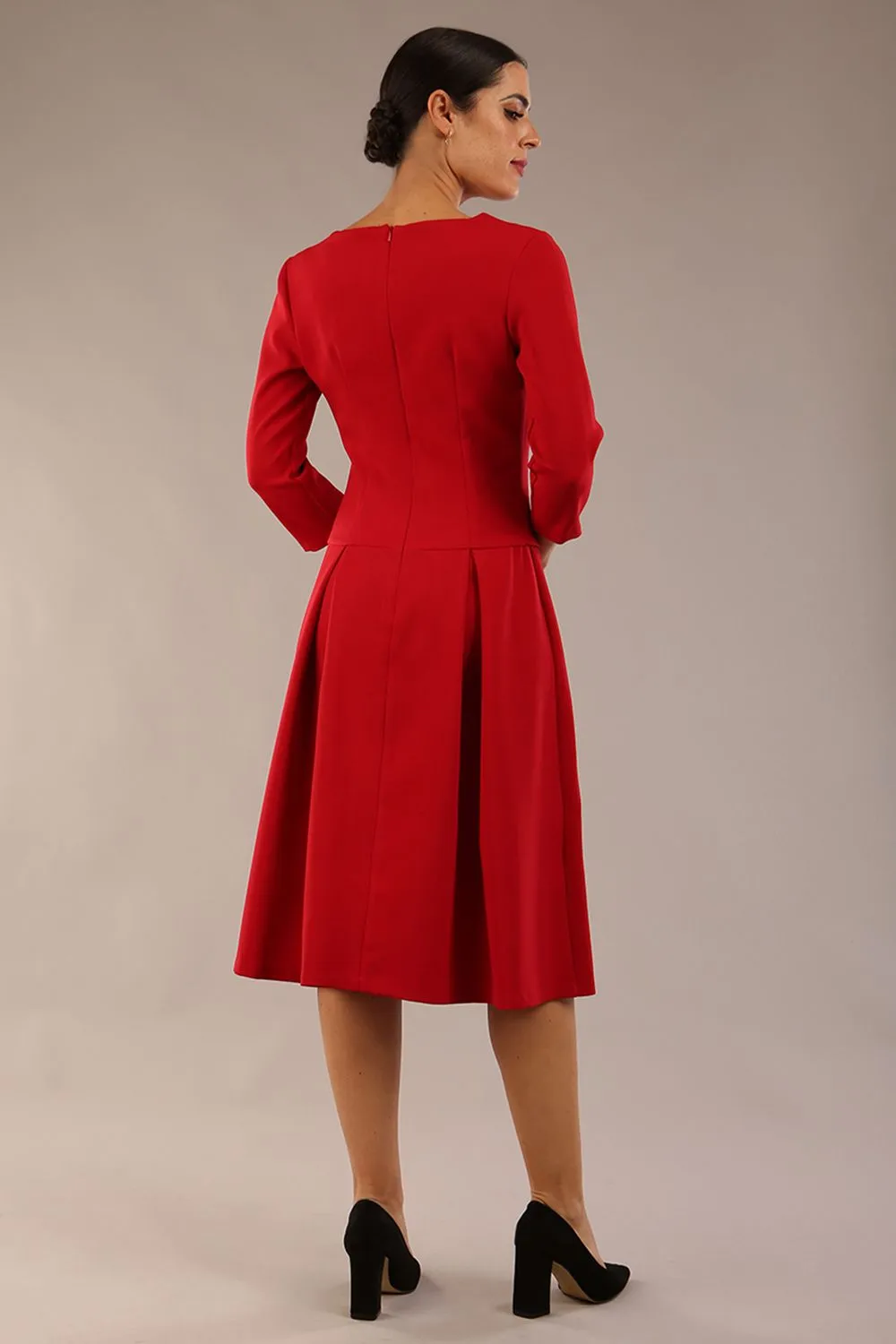 Cordelia Square Neck Pleated Midi A-line Dress
