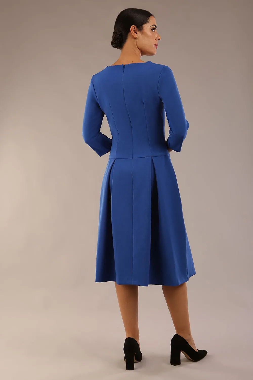 Cordelia Square Neck Pleated Midi A-line Dress