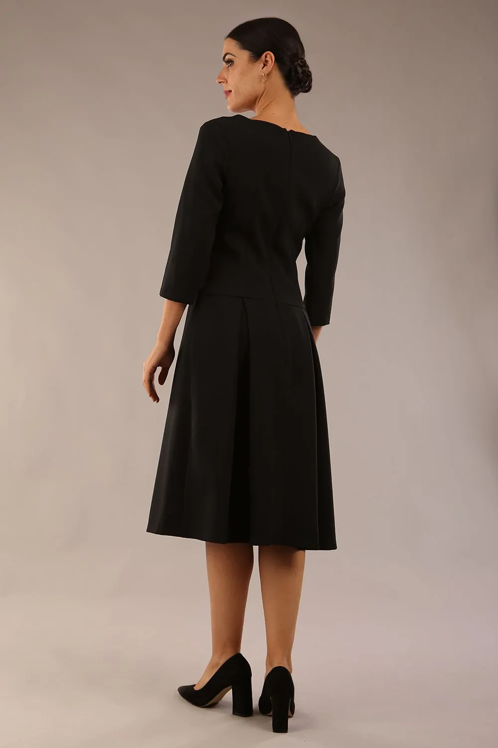 Cordelia Square Neck Pleated Midi A-line Dress