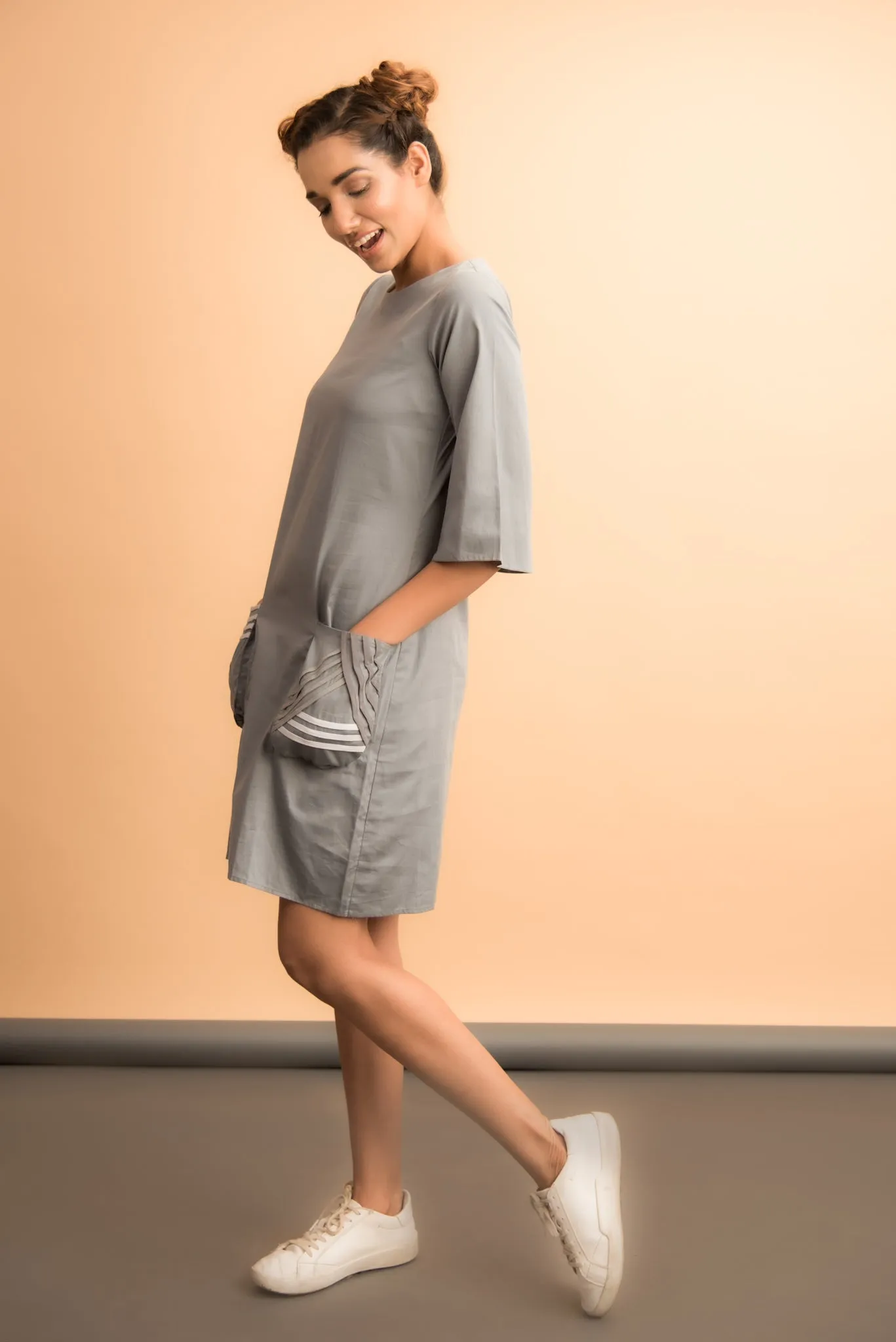 Cotton Shift-Dress in Stripe Detail