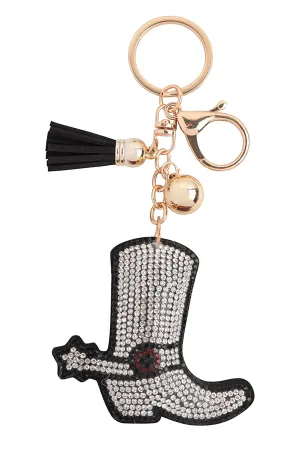 COWBOY SUEDE BOOTS RHINESTONE TASSEL KEYCHAIN
