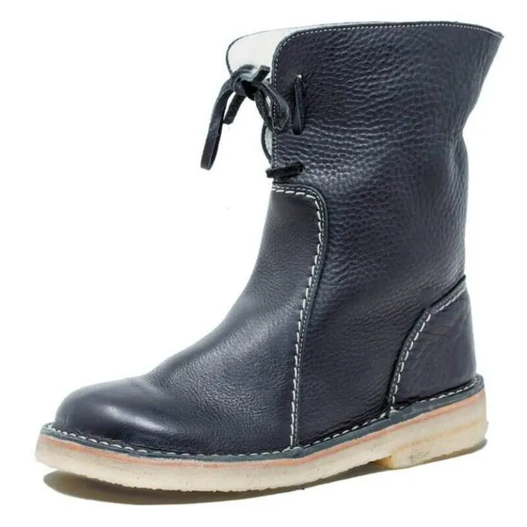 Creamtopmall Ankle Round toe Fleece Lace up snow Boots