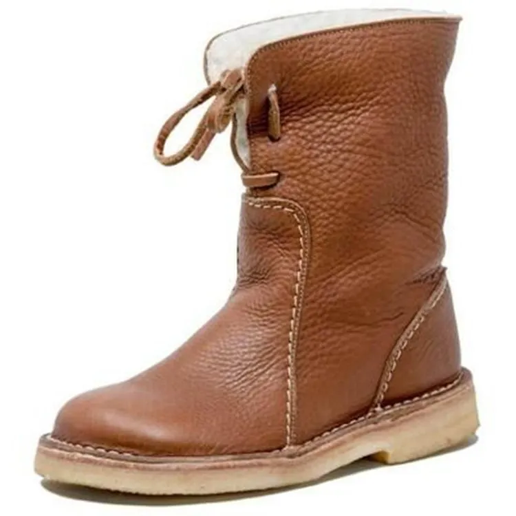 Creamtopmall Ankle Round toe Fleece Lace up snow Boots