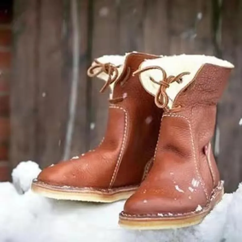 Creamtopmall Ankle Round toe Fleece Lace up snow Boots