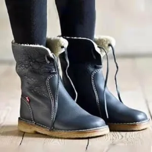 Creamtopmall Ankle Round toe Fleece Lace up snow Boots
