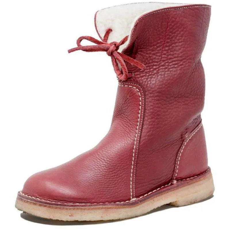 Creamtopmall Ankle Round toe Fleece Lace up snow Boots
