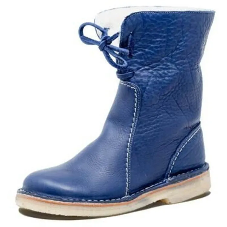 Creamtopmall Ankle Round toe Fleece Lace up snow Boots