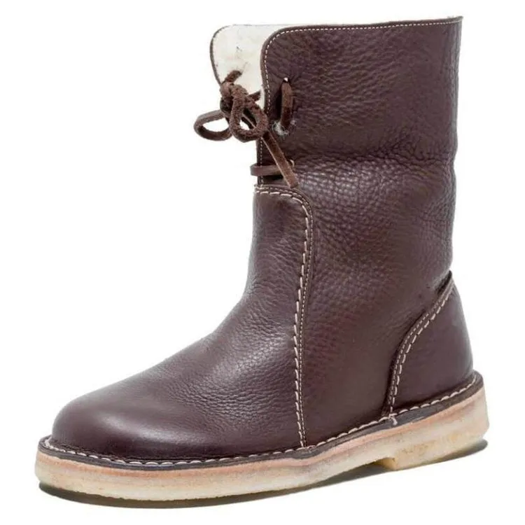 Creamtopmall Ankle Round toe Fleece Lace up snow Boots