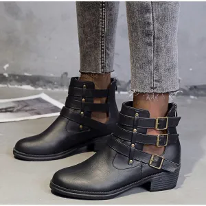Creamtopmall Breathable Square Heels Hollow Out Ankle Boots