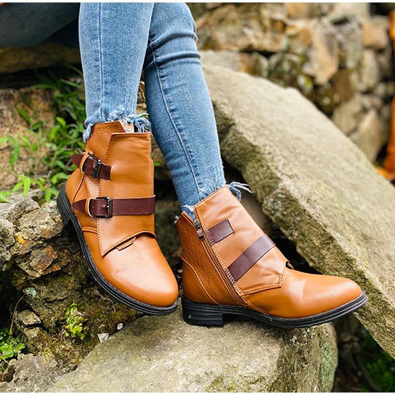 Creamtopmall Cone Heels Buckle Strap Ankle Boots
