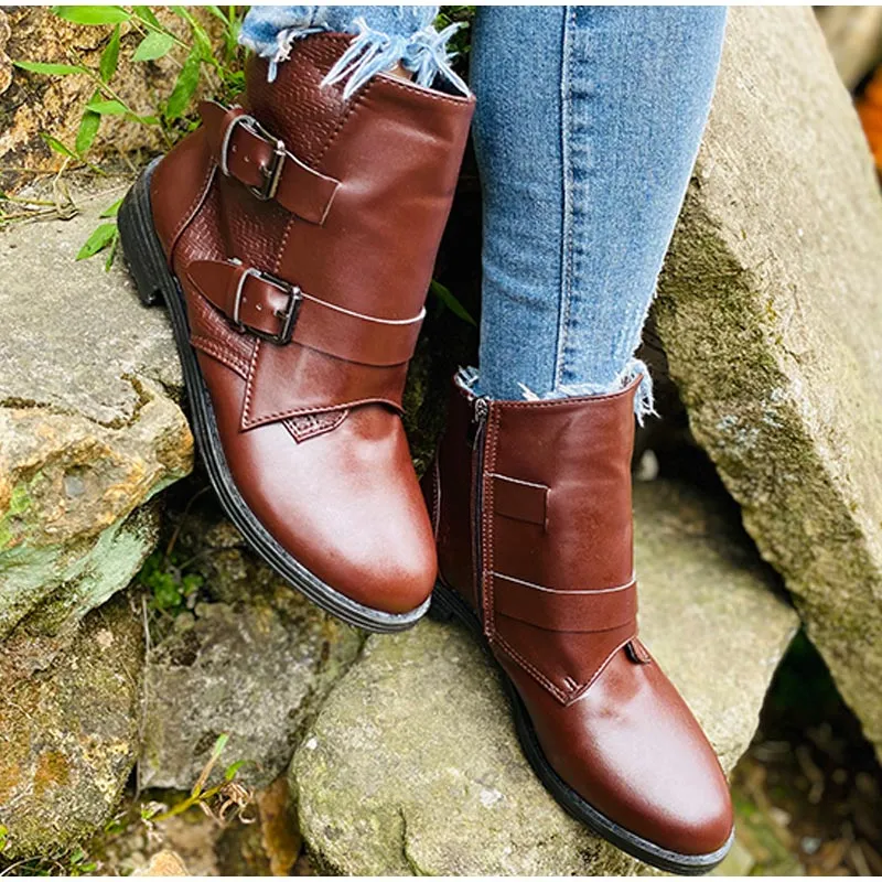 Creamtopmall Cone Heels Buckle Strap Ankle Boots