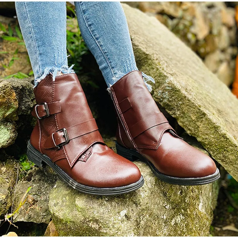 Creamtopmall Cone Heels Buckle Strap Ankle Boots