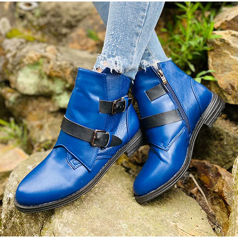 Creamtopmall Cone Heels Buckle Strap Ankle Boots