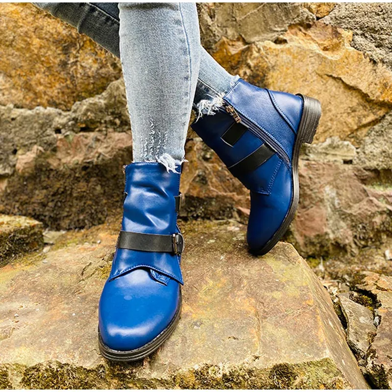 Creamtopmall Cone Heels Buckle Strap Ankle Boots