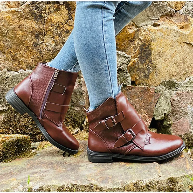 Creamtopmall Cone Heels Buckle Strap Ankle Boots