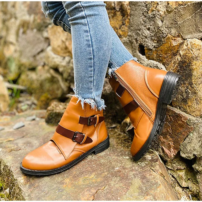 Creamtopmall Cone Heels Buckle Strap Ankle Boots