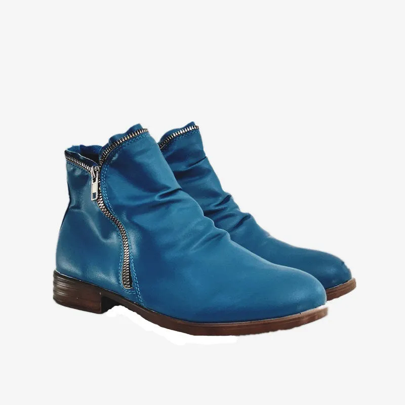 Creamtopmall Double side zip pleated leather ankle boots
