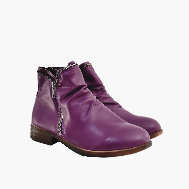 Creamtopmall Double side zip pleated leather ankle boots