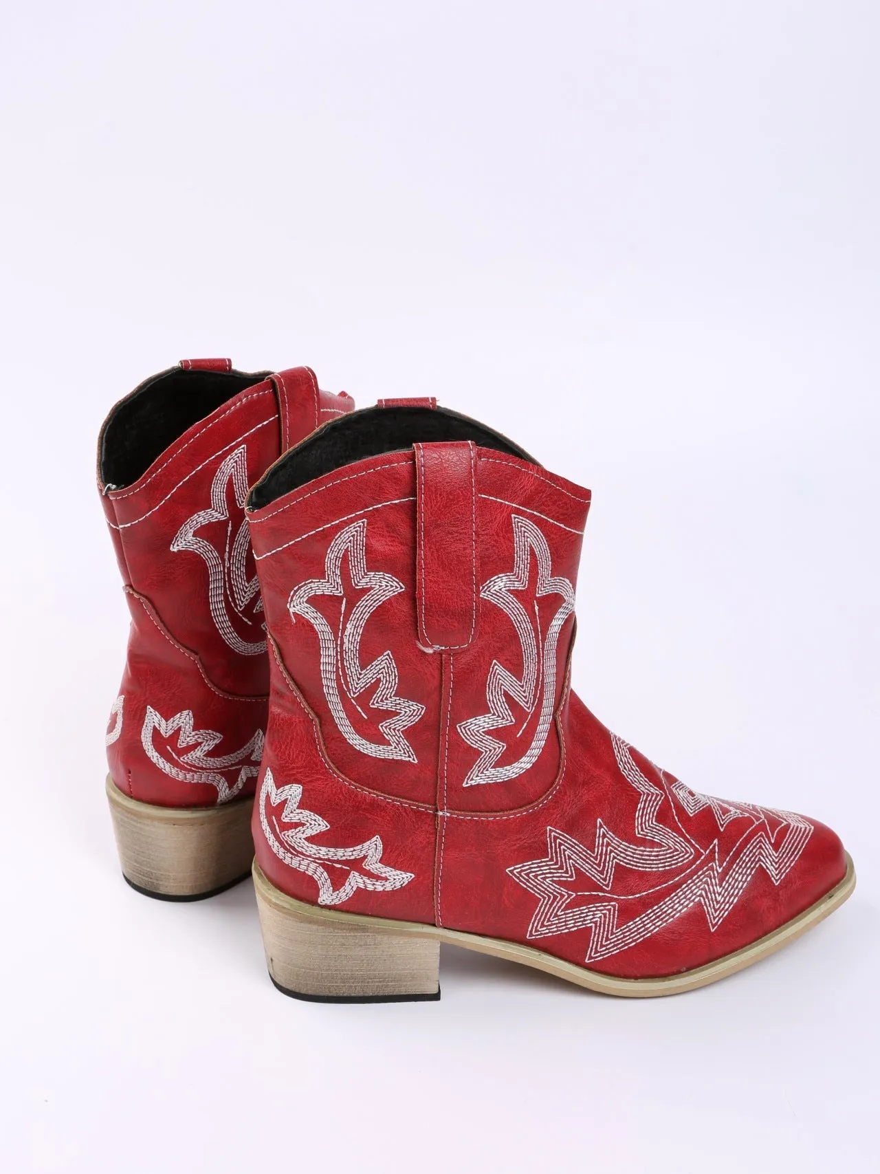 Creamtopmall Embroidered Floral Chunky Heel Martin Boots