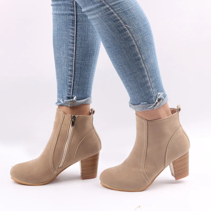 Creamtopmall Thick Scrub Suede Leather Ankle Boots
