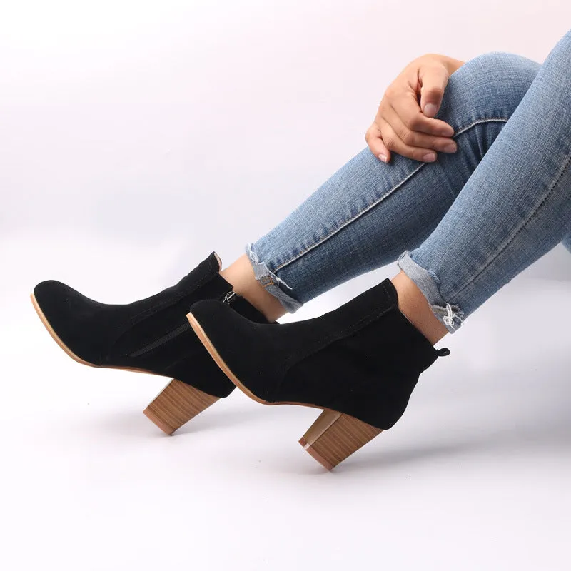 Creamtopmall Thick Scrub Suede Leather Ankle Boots