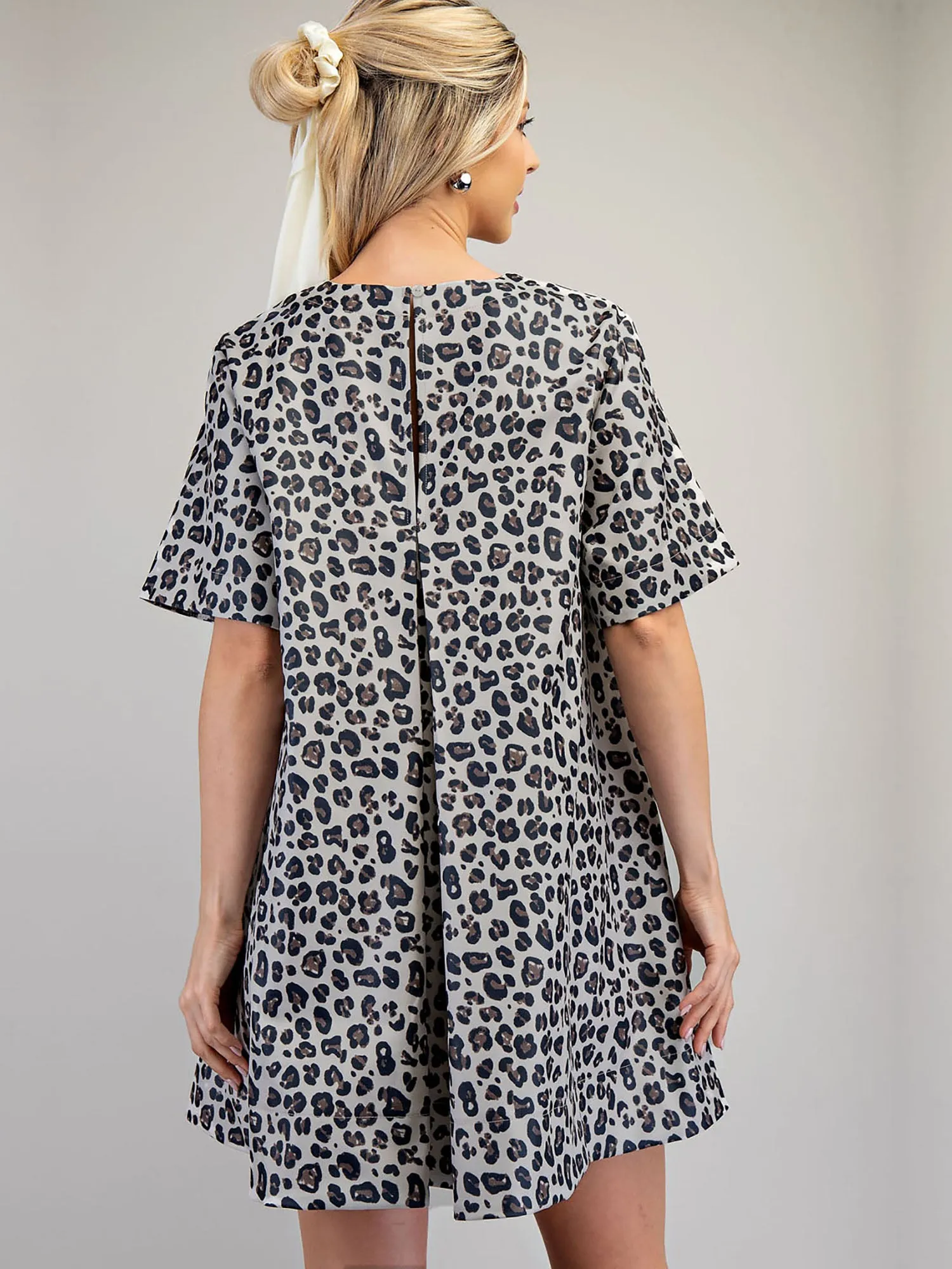 Crew Neck Animal Print Mini Dress