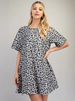Crew Neck Animal Print Mini Dress
