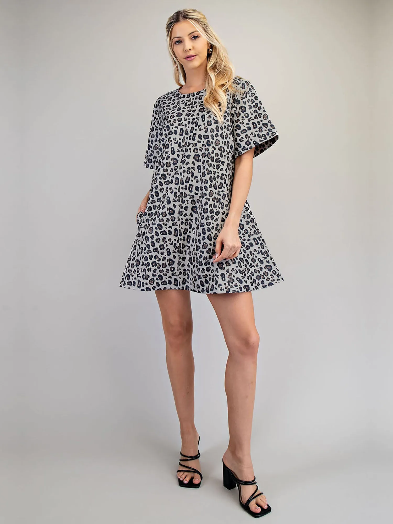 Crew Neck Animal Print Mini Dress