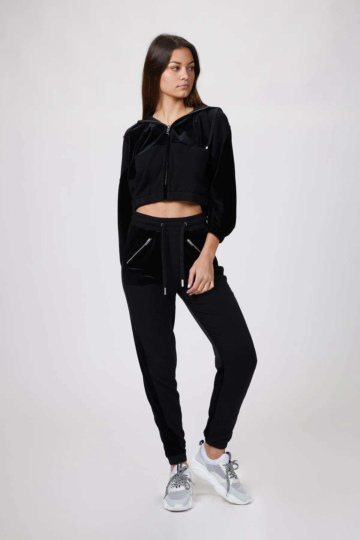 CROPPED DUAL-FABRIC HOODIE